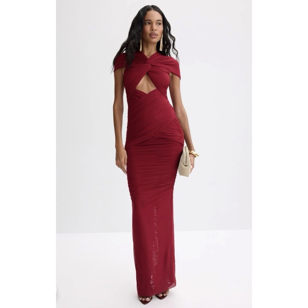 Ronny Kobo Nasha Ruched Cutout Maxi Dress In Port Red Size L